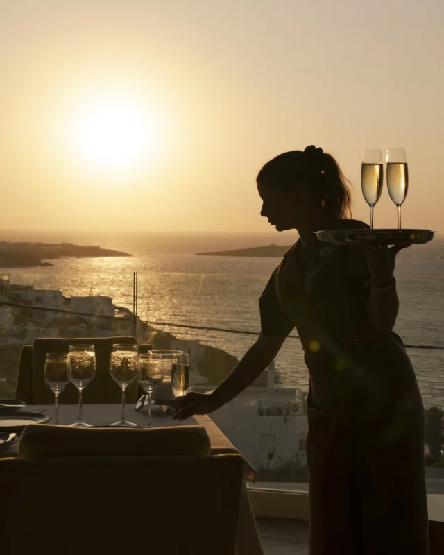 An evening at Baos is a study in elegance: inspired dishes, luminous sunsets, and a service philosophy shaped by intention#MyconianCollection #MyconianKorali #MykonosTown